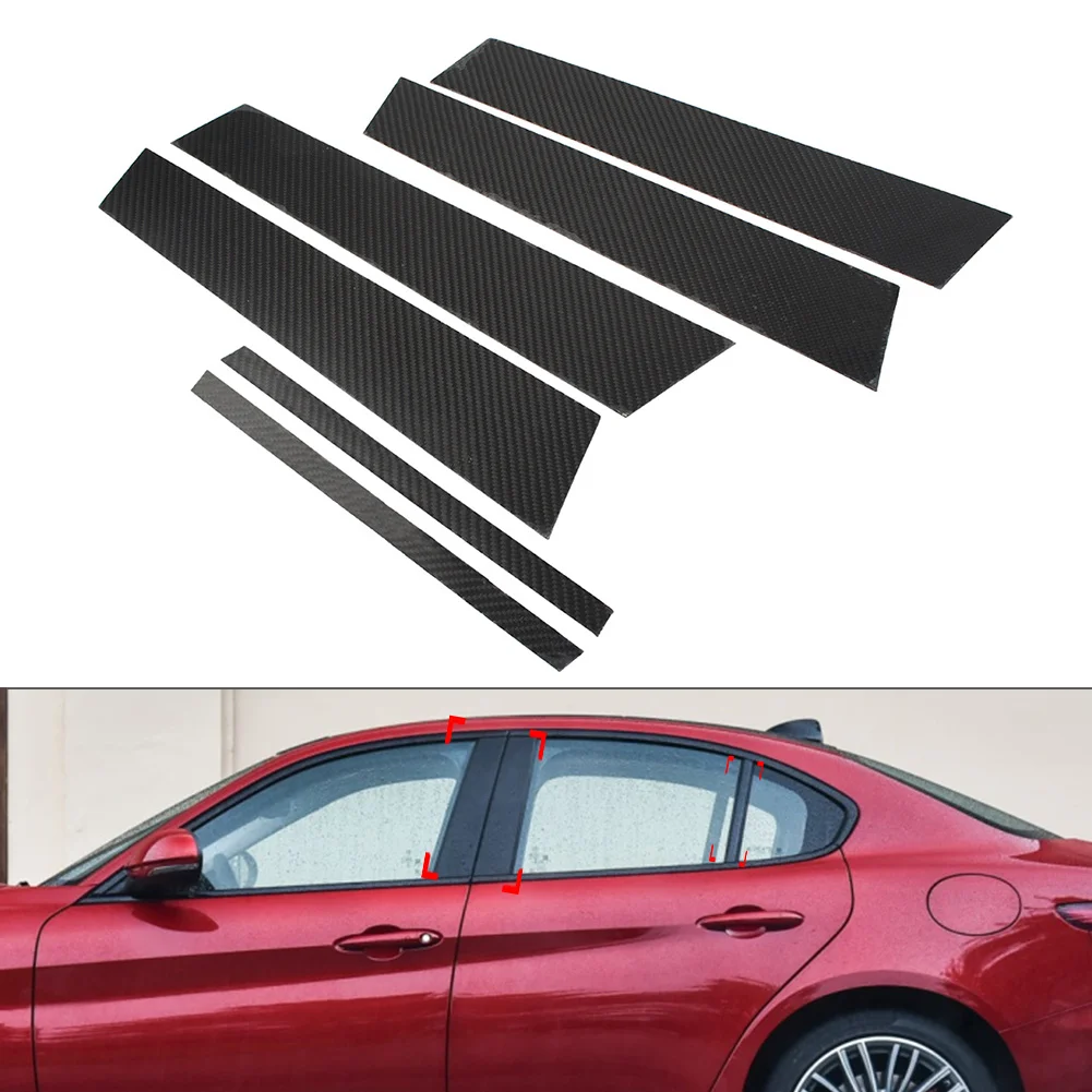 

6 Pcs Car Exterior Door Window B Pillar Post Cover Trim Carbon Fiber Accessories For Alfa Romeo Giulia 2017 2018 2019 2020 2021