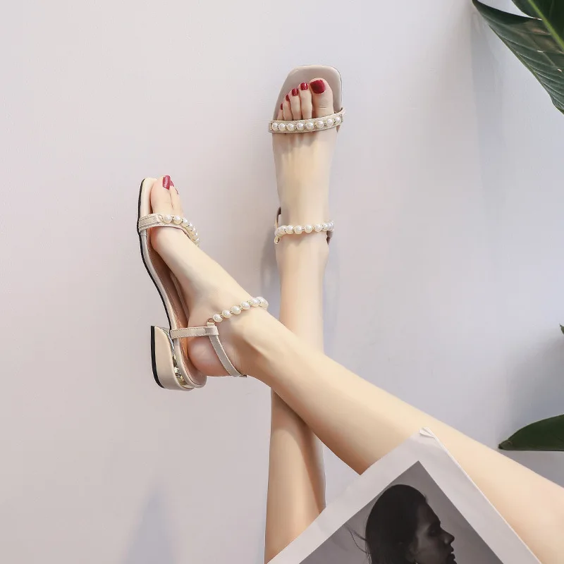 Low Sandals Woman Leather Low-heeled Rubber Fabric Hoof Heels PU Slides Low Sandals Woman Leather Low-heeled Slides Hoof Heels P