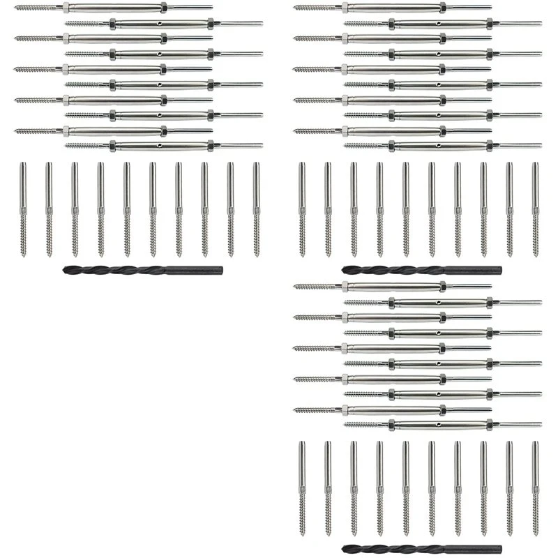 A76I-30 Pairs Lag Screw Swage Turnbuckle Tensioner And Lag Screw Stud Fitting For 1/8Inch Cable Deck Railing Kit