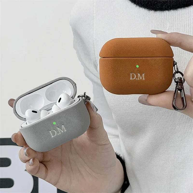 Luxury Laser Lettering Customized Silver Name Cover For Airpods 1 2 3 Pro 2 Oblique Stripe Earphone Case With Keychain