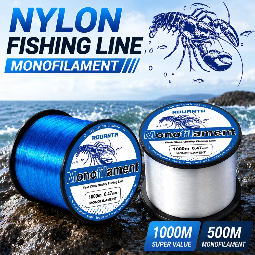 ROUANTA 500M 1000M Nylon Fishing Line Monofilament Super Strong Abrasion Resistant Smooth Sinking Line For Carp Bass Pesca Tackl
