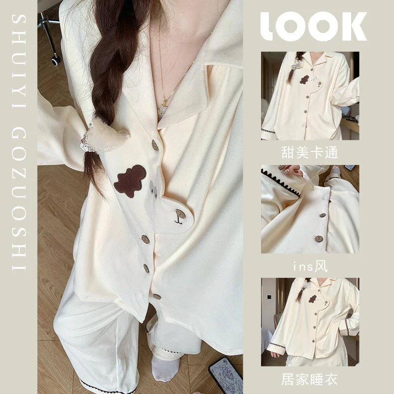 

Корейская версия, комплект из 2 предметов, утолщенные пижамы для девочек, домашняя одежда, теплая женская одежда для сна с героями мультфильмов, осень-зима, ночная рубашка, верхняя одежда