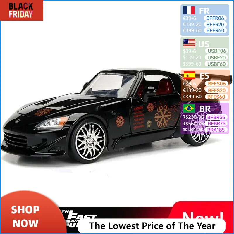 1:24 Honda S2000 Supercar Alloy Car Model Diecast Toy Vehicle High Simitation Cars Toys Kids Gifts Collection Z5