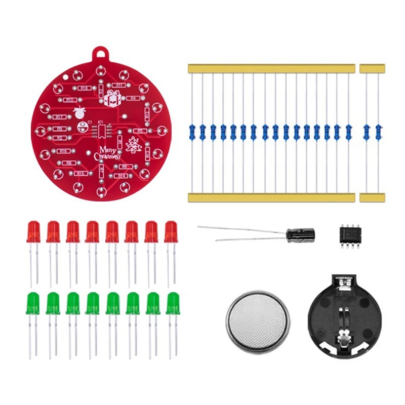 NE555 LED parpadeante PCB soldadura DIY Kit decoración de árbol de Navidad luz intermitente roja verde tablero de práctica de soldadura