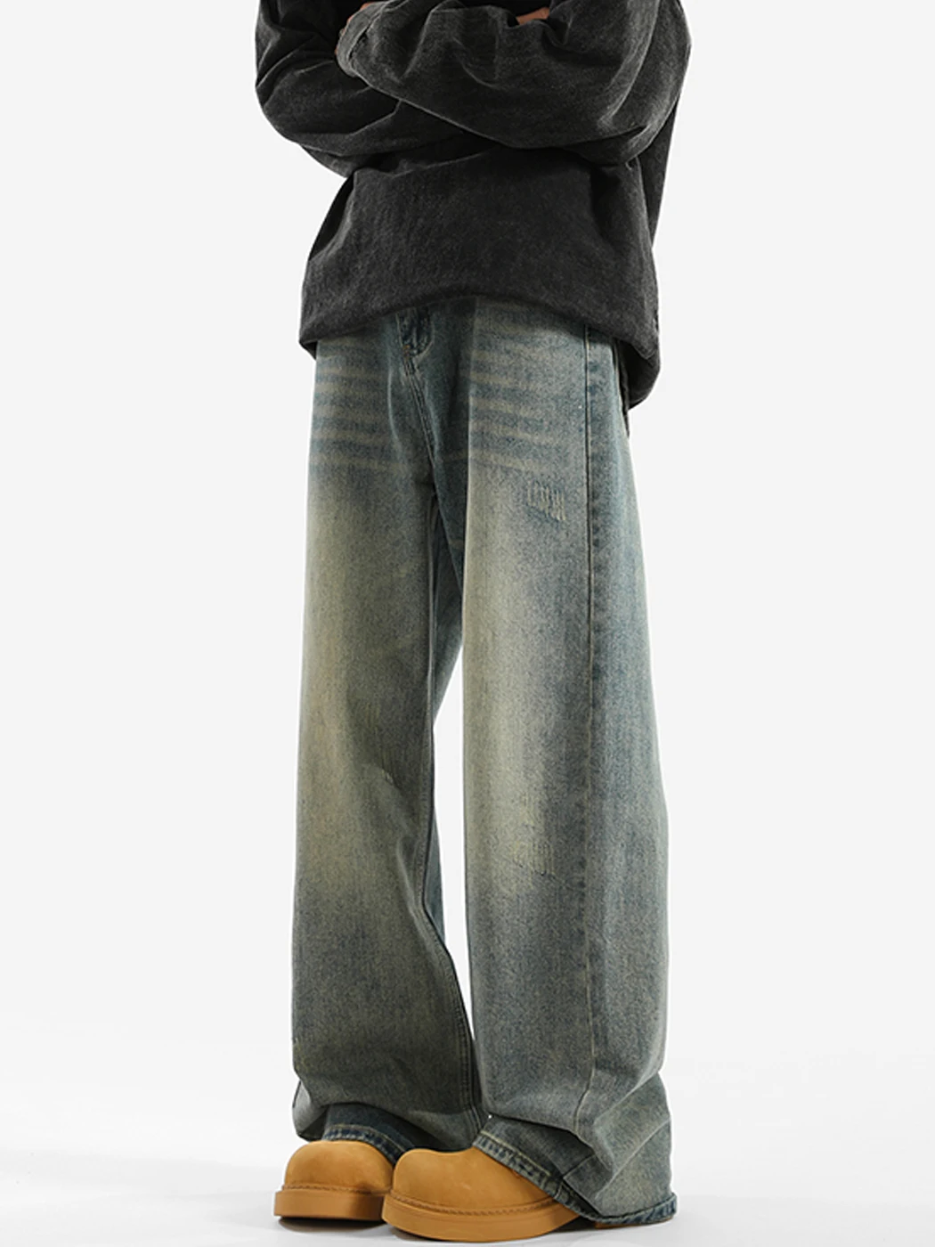 

Джинсы с синей талией в стиле ретро, мужские летние американские длинные брюки Cleanfit Dra, свободные повседневные брюки с широкими штанинами