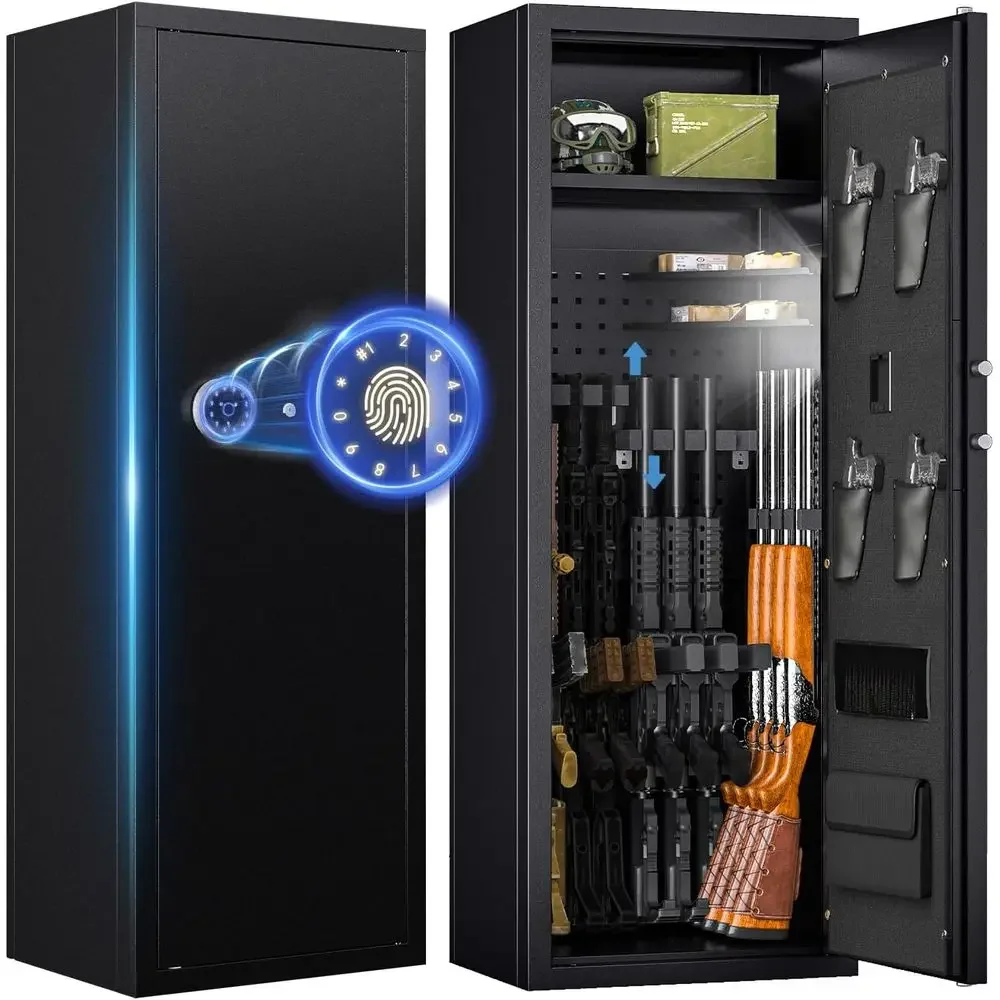 Large Biometric Fingerprint Safe - Home Security Cabinet for Firearms with Digital Keypad, Removable Shelves, and Gun Racks (Una