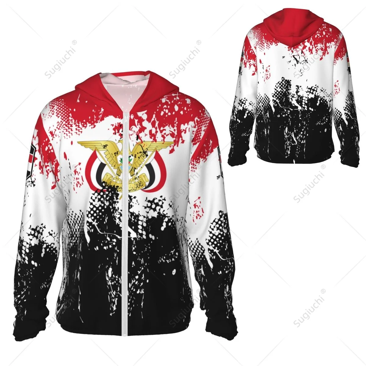 Yemen Vlag Zonbescherming Hoodie Zonnebrandcrème Kleding Vissen Fietsen Snel Droog Lange Mouw Met Rits Polyester