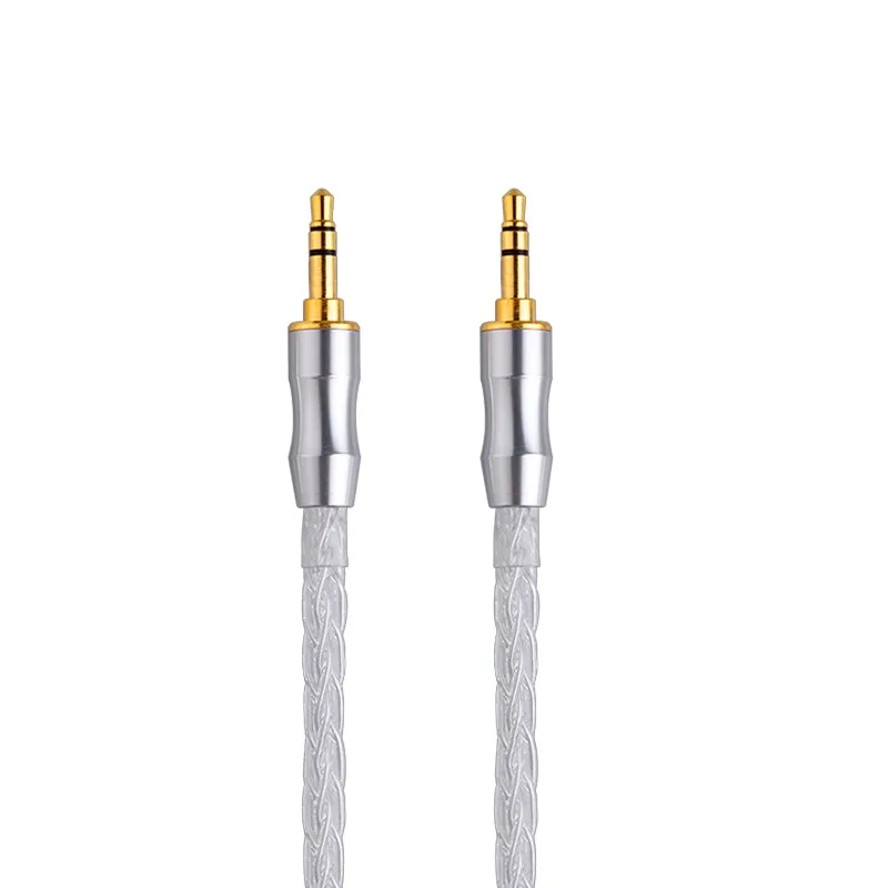 Cable de audio AUX trenzado de plata pura de 8 núcleos de 3,5 mm a 3,5 mm para auriculares DAC AMP