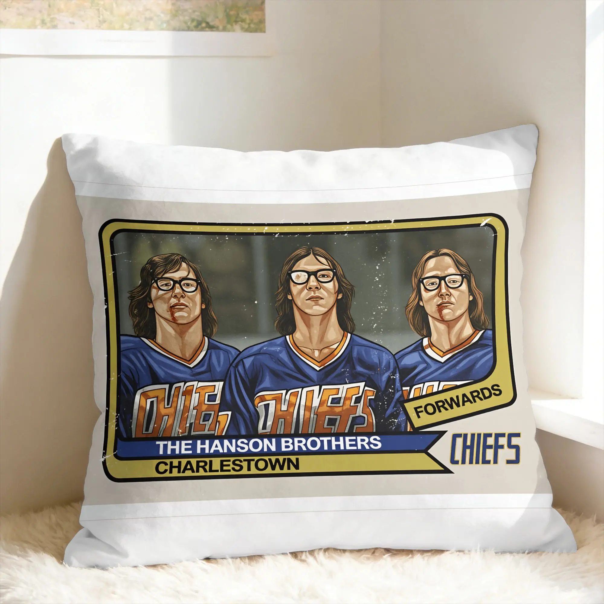 Hanson Brothers Pillow Cover Hockey Card! Hockey Chiefs Vintage Pillow Case For Sofa Home Decor Cushion Cover Birthday Gift