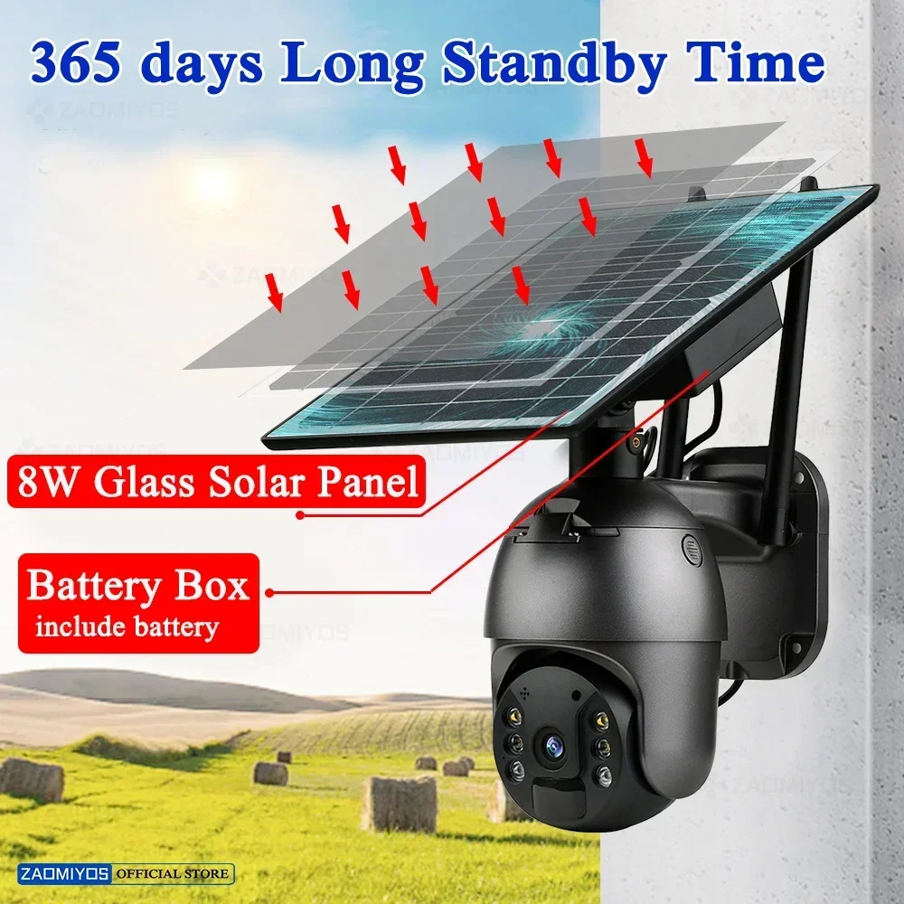 ZAOMIYOS 5MP 4G SIM Card slot 360 8W Solar Camera PTZ Outdoor PIR Detection Night Vision CCTV battery powered Security IP Camera