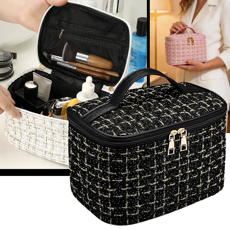 High-Quality Fashion Cosmetic Bag Large Capacity Portable Handbag Woven Cosmetics Makeup Brush Storage Household Travel Wash Bag