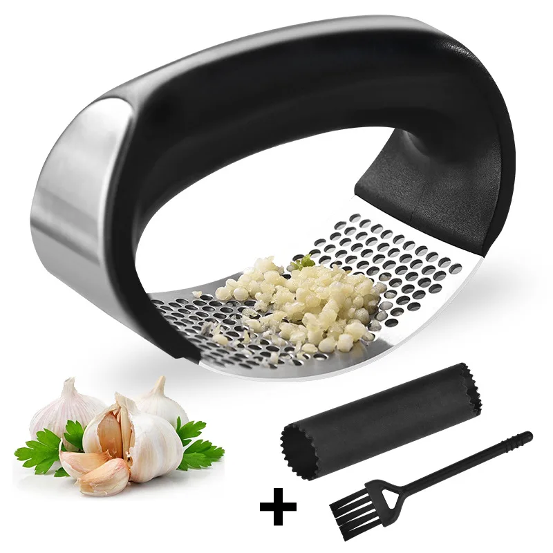 

Kitchen Gadgets Professional Heavy Soft Handled Crush Garlic Mincer Chopper Rocker Set Garlic Press Crusher Stainless Steel