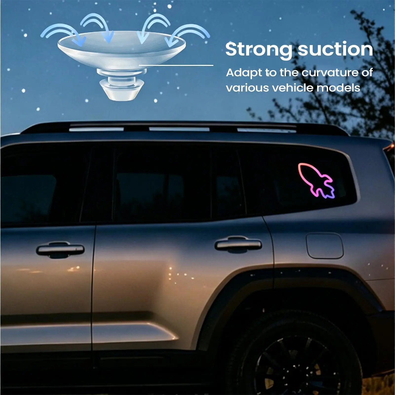 Auto Glow Solar Light Car 6 Modes Colorful USB Rechargeable Decor Solar Powered LED Car Light for Sedan SUV RV ATV Windshield