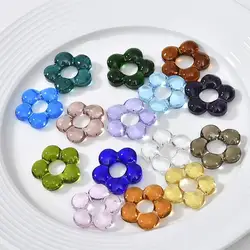 R7UF Single Holes Flowers Charm Glass Pendants Ornament Jewelry Making Accessories
