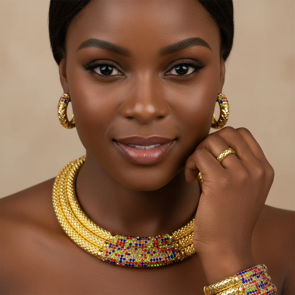 

latest Italian Ladies Fine Jewelry Sets Gold Color Women Necklace Earrings African Big Jewelry Wedding Party Gift