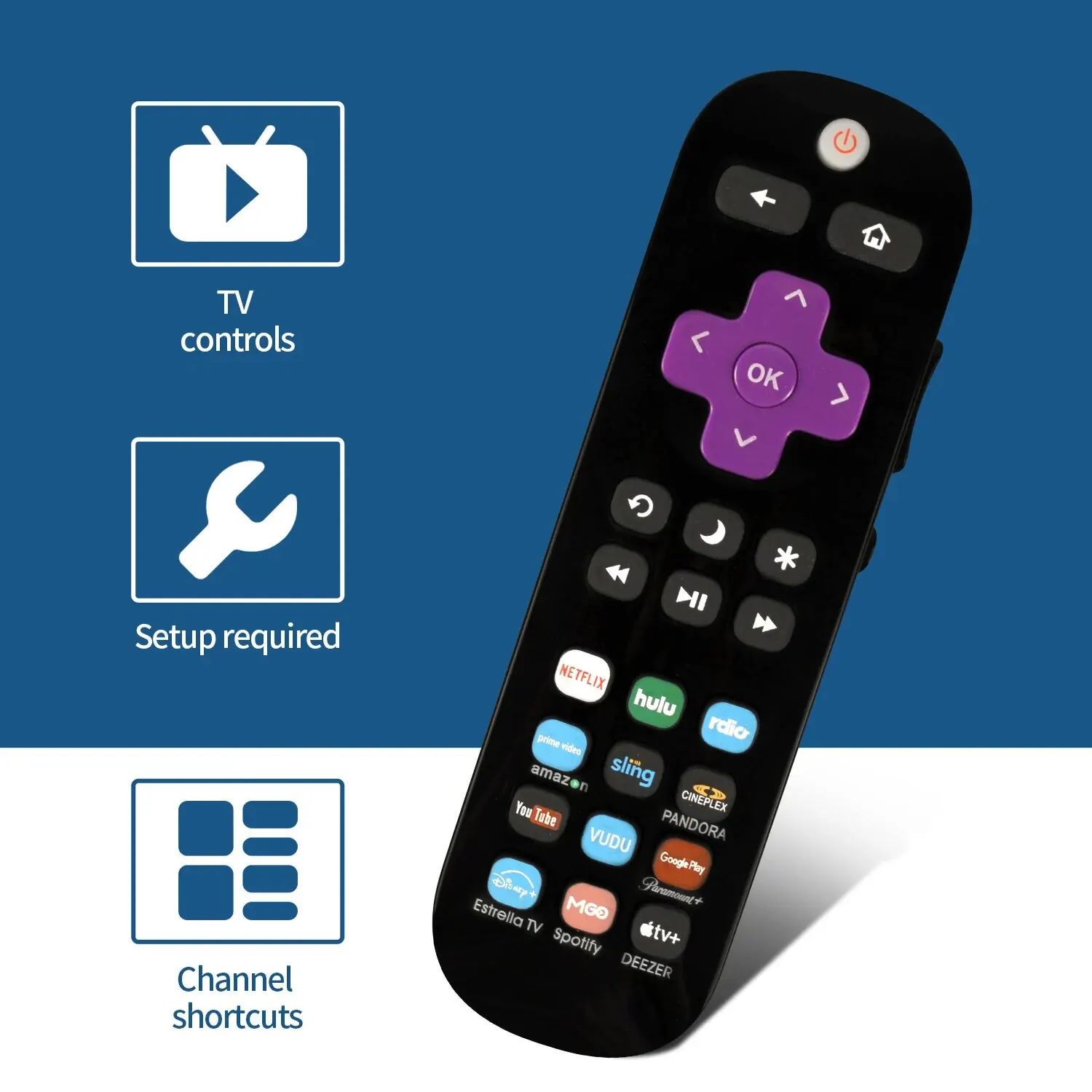 RC290 Remote Control for Roku TV, STB & TV 2-in-1, with 12 Channels, for Onn, TCL, Insignia, Hisense, Sharp