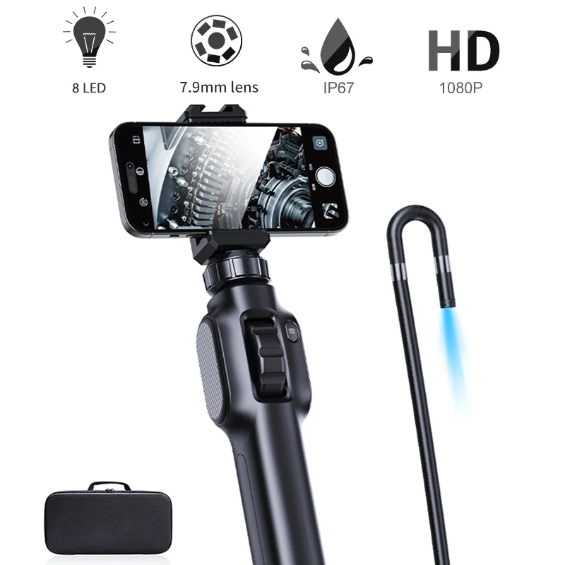 Two-Way 360° Articulating Borescope 1080P Inspection Camera 8mm IP67 Waterproof Probe Snake camera For Android iOS With Bag