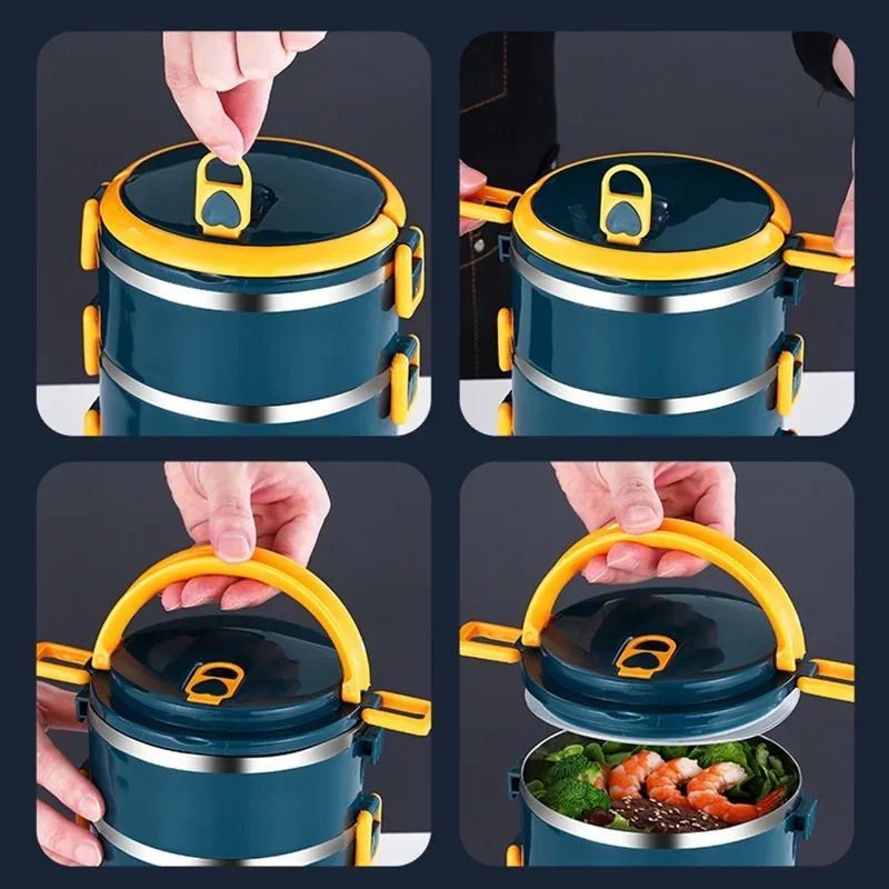 1- 3.1L Portable Bento Box Stainless Steel Thermal Leakproof Lunch Box For Kids School Worker Office Large Food Container Set