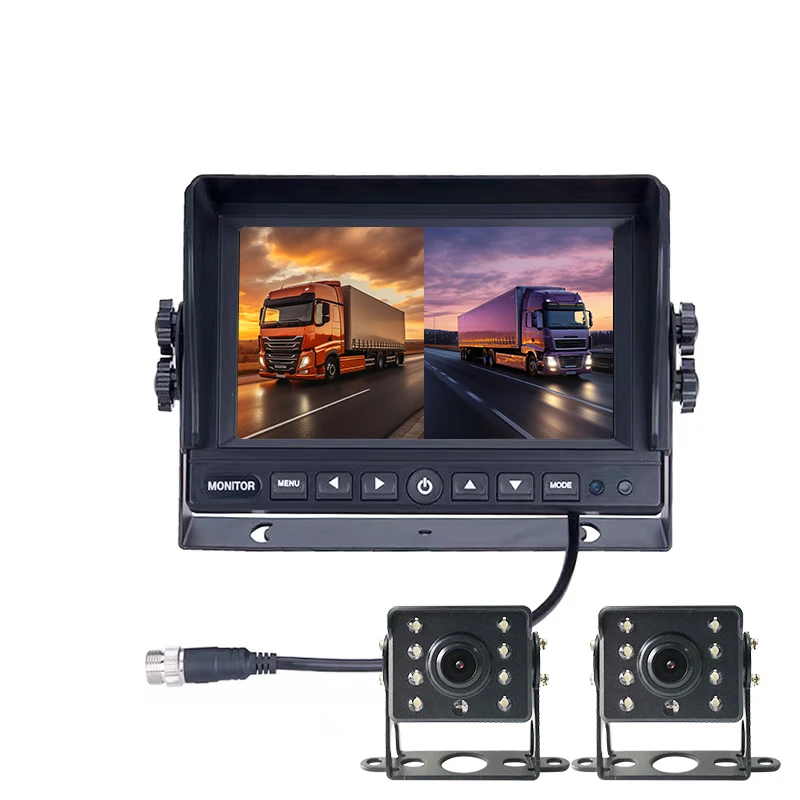 SeemeTech 7-Inch IPS LCD 1080p NTSC/PAL Portable Remote Control 2-Channel Split Screen Display Truck Auto Monitor Camera /MP3