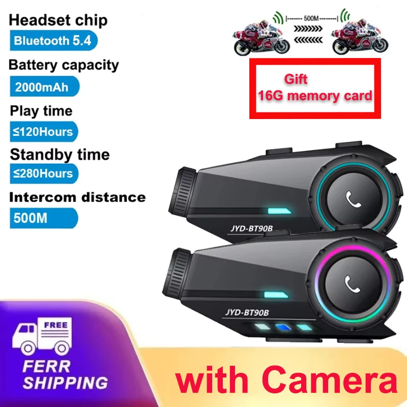 

BT90B Bluetooth 5.4 Motorcycle Helmet Headset 500M Intercom for 2 Rider Wireless Hands-free Call Phone Kit Earphone for Moto