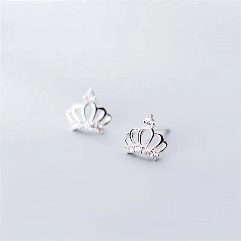 Sole Memory Cool Mini Princess Queen Crown 925 Sterling Silver Fine Female Stud Earrings EA709