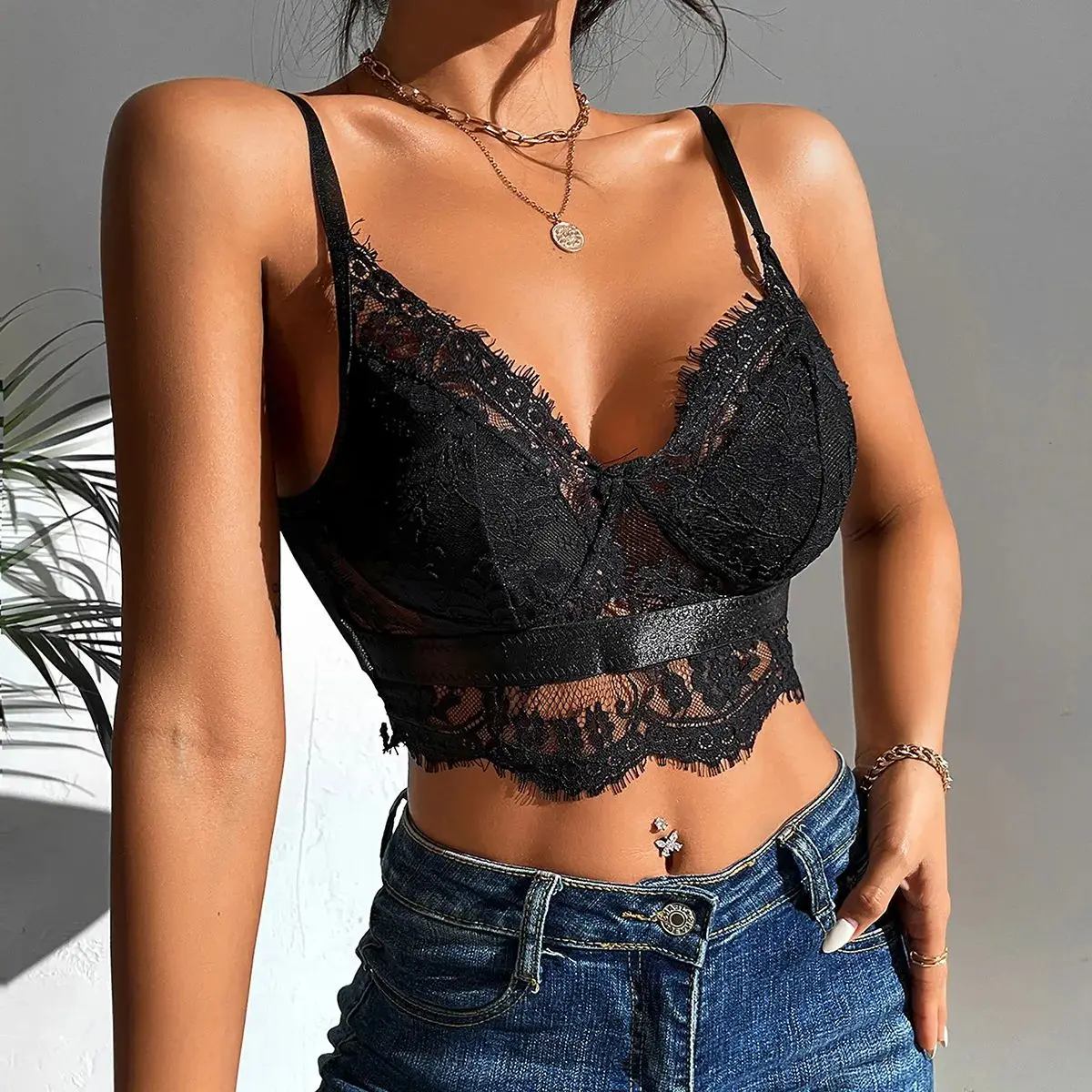 

Womens Clothing Sales Trends 2024 Casual Lace Crop Tops Camisole Summer Street Vest Slim Halter Corset Bustier Tank Top Lingerie