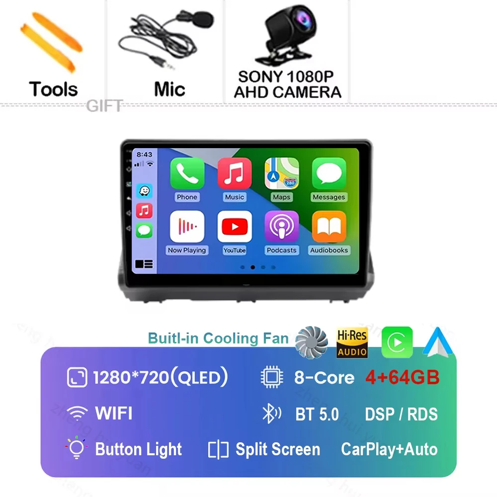 Android 16 Carplay Android Auto autoradio multimediaspeler headunit voor Renault Dacia Logan Sandero Jogger 2019 - 2023