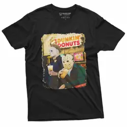 Halloween Movie Inspired T-Shirt Michael Myers Drinking Coffee Funny Humorous Tee for Him High Quality  Short Sleeves 61331