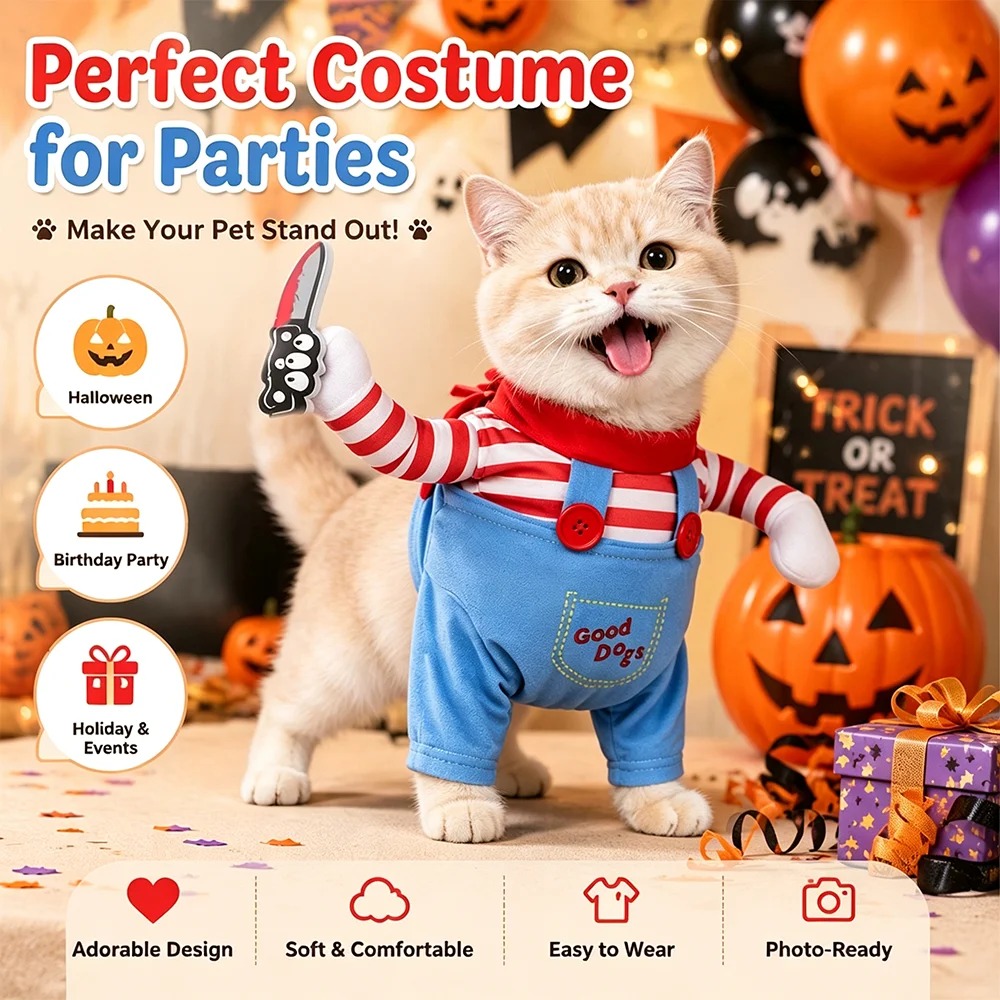 Lustiges Festival-Cosplay-Kostüm für Katzen, niedliches 3D-Design mit gefälschten Armen, Overall, Halloween-Party-Verkleidung für Kätzchen und kleine Hunde – Detail 8