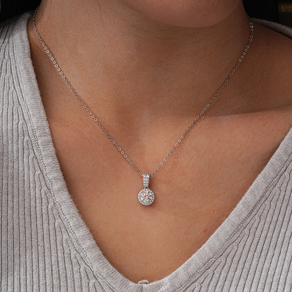 قلادة ذهب عيار 18 قيراط، قلادة مويسانيتي 1 قيراط، حقيبة دائرية عصرية للنساء، قلادة بلاتينية جديدة PT950، سلسلة الترقوة