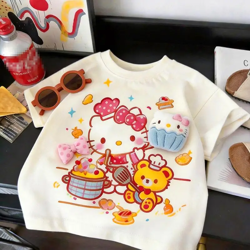 

Girl Cartoon Kawaii Short Sleeved Summer New Princess Round Neck Tops Sweet Fashionable T-Shirt Sweat Wicking Moisture Absorbing