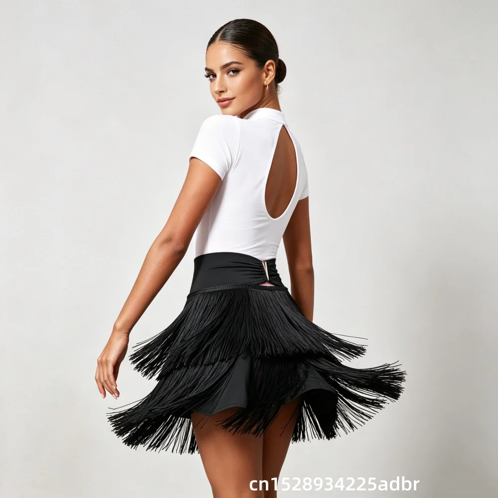 Adult Women's Latin Dance Skirt Half-length Tassel Practice Costume Professional Performance Sportswear Fitness Fans Supplies
