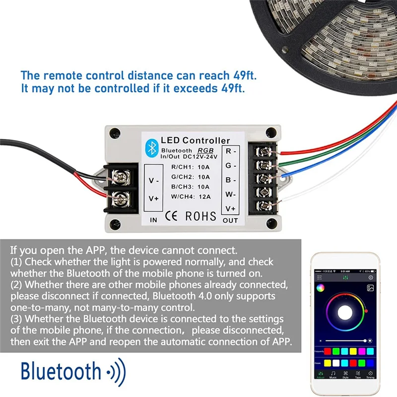 

SHGO-RGB/RGBW LED Bluetooth Controller RGB LED Strip Light Controller Phone APP Control For 5050 3528 RGB LED Striplights