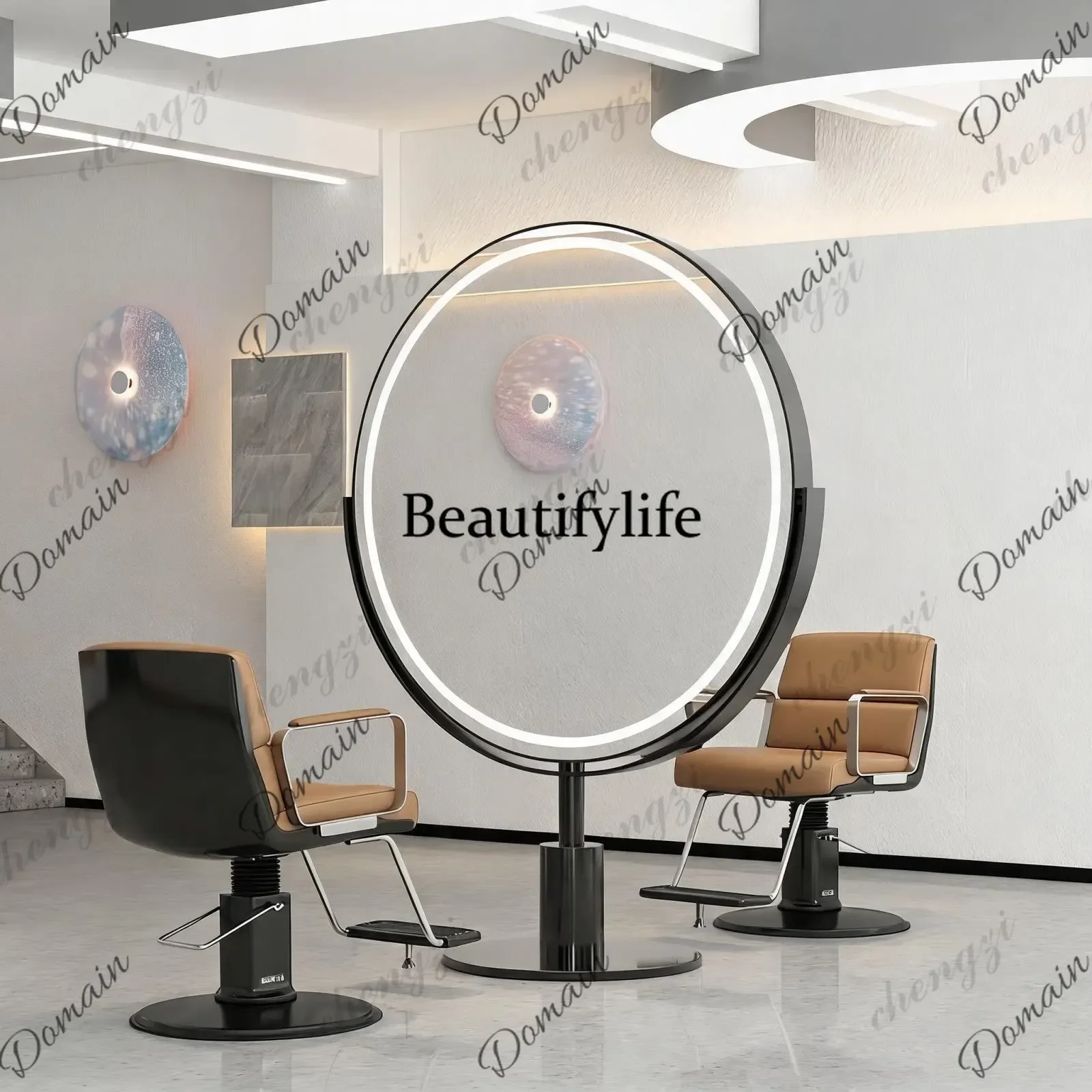 OHX New hair salon mirror table hair salon special hair salon double-sided floor mirror with light