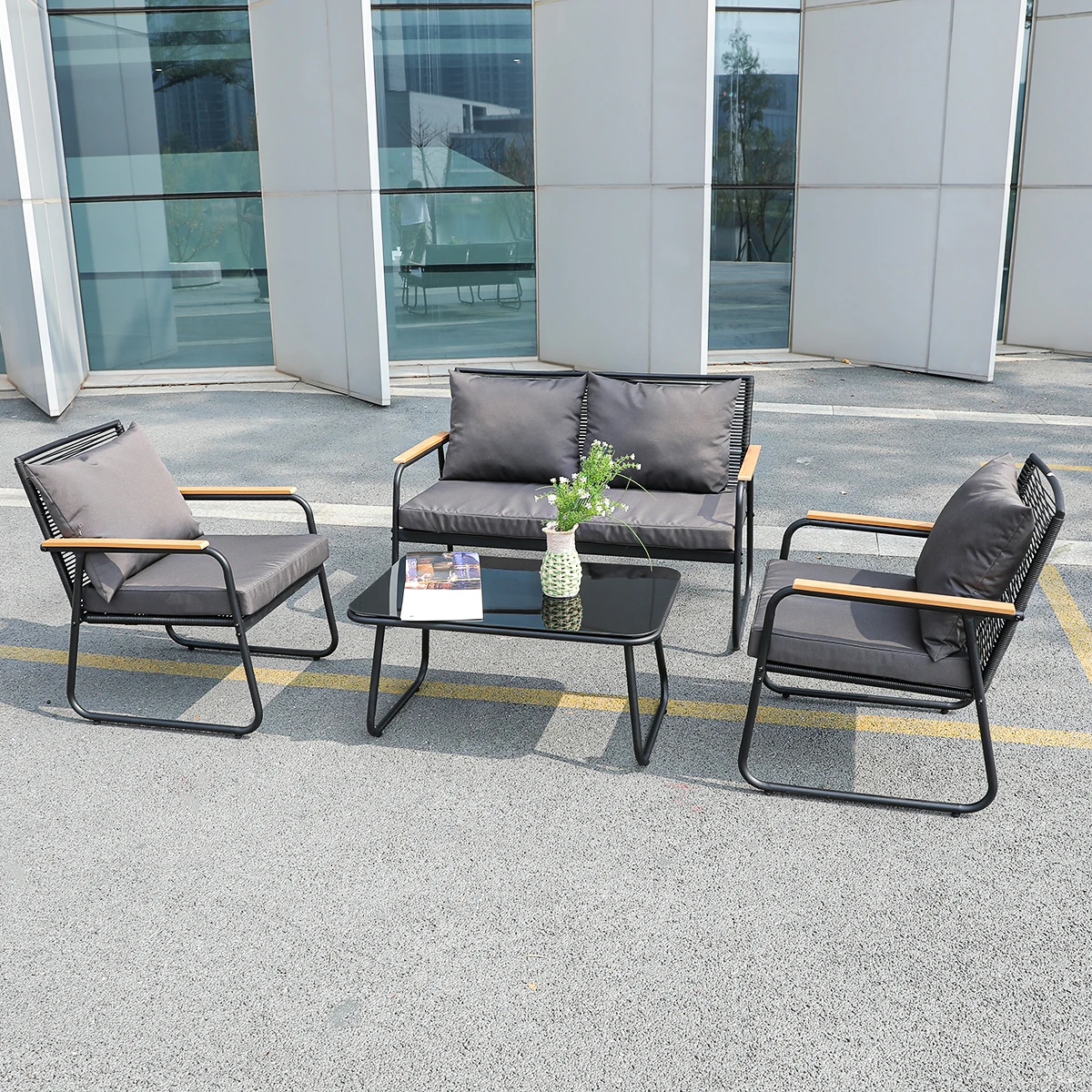 

Традиционный комплект мебели для патио на открытом воздухе, внутренний/наружный балкон, двор, сад, диван, плетеный материал из ротанга, мебель для беседки