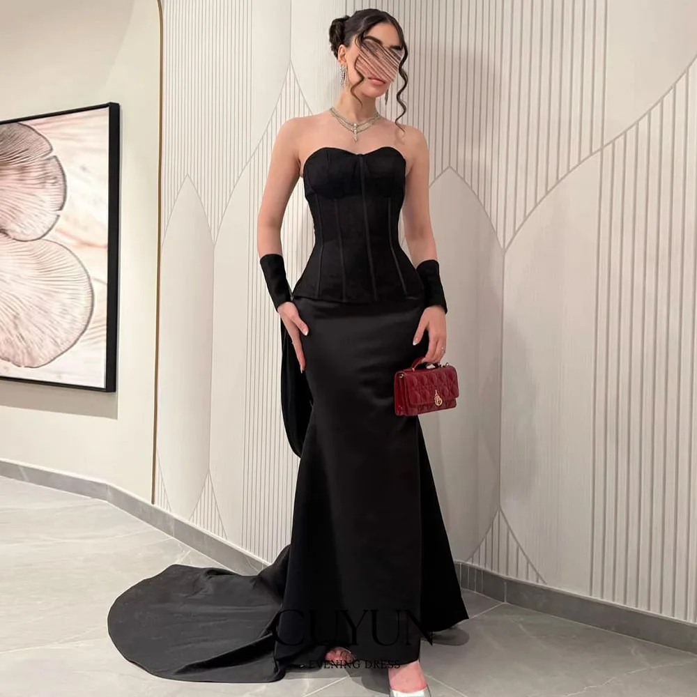 

CUYUN Elegant Black Evening Gown Customized Court Train Women Party Gown for Wedding Party Black Special Occasions Dresses Saudi