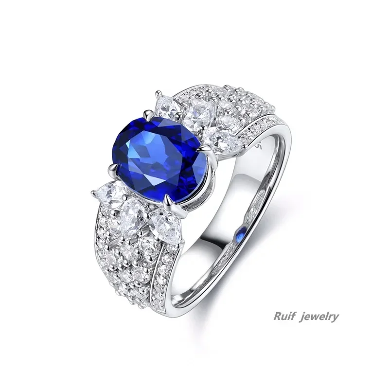 Ruif 925 Silver about 2.54ct Lab Grown Sapphire Rings for Women Finger Fashion Trendy Wedding Jewelry Gifts