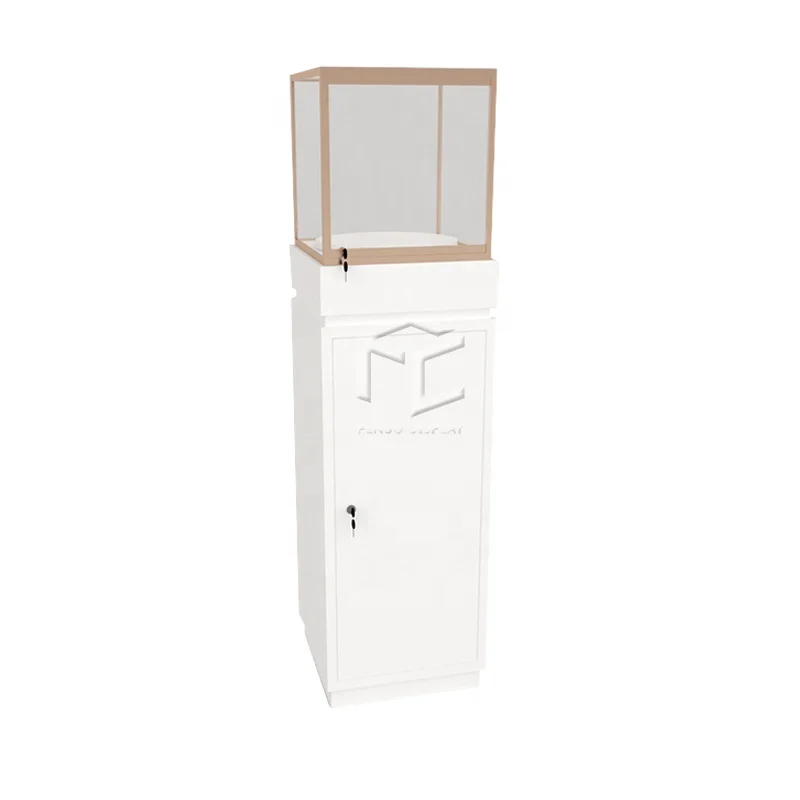 custom.High End Jewelry Showcase Display Custom Corner Tower Jewlery Display Glass Cabinet White Jewellery Window Display