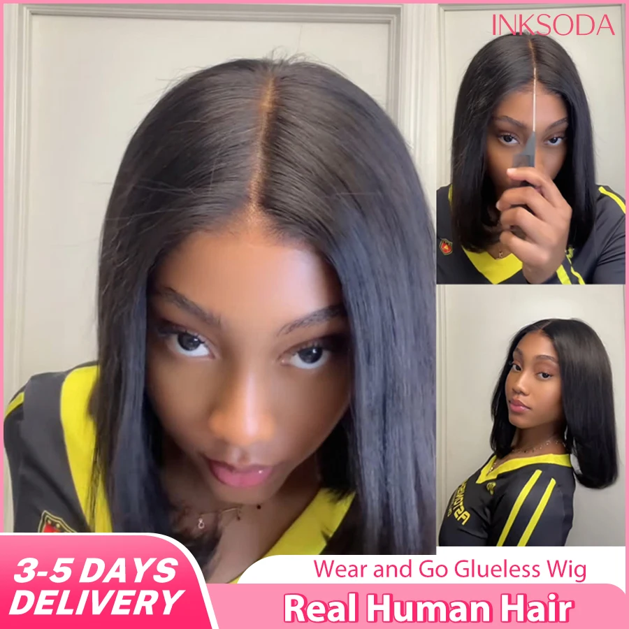 Wear And Go Glueless Bob Wig Human Hair Short Straight Lace Front Wigs Pre Cut Brazilian Hair 4x4 5X5 HD Lace Closure Wig