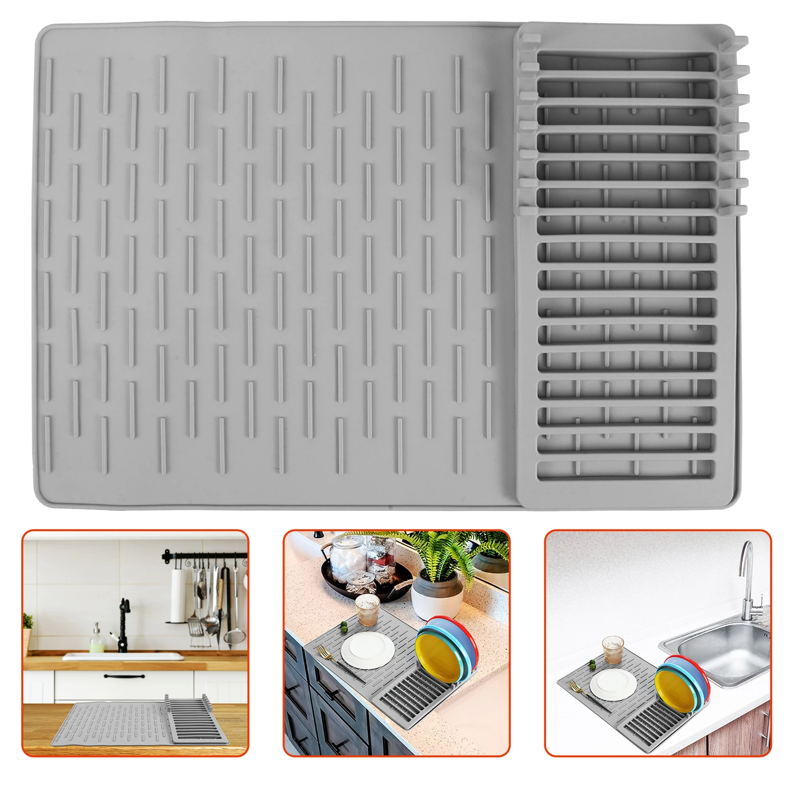 

Extra Large Silicone Kitchen Drying Mat Heat Resistant Non Slip Dish Drain Mat Foldable Countertop Storage Easy Clean Dishwasher