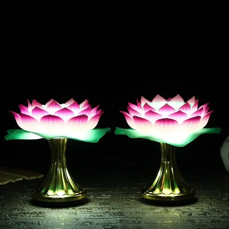 

2PCS Battery Powered Creative Acrylic Small Lotus Guanyin Simulated Candlestick Home Offering God of Wealth Home Decoracion