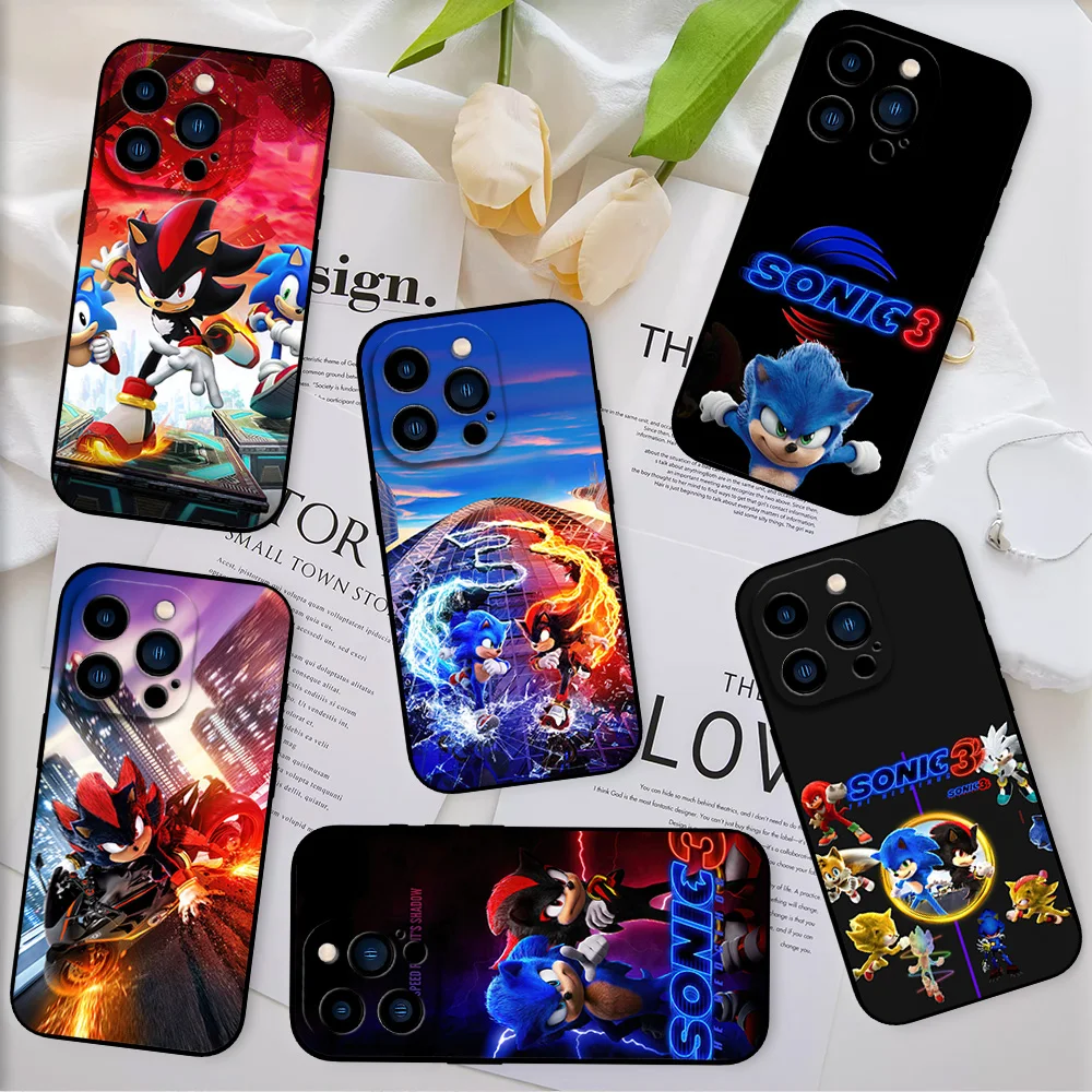 Hot Game For iPhone 11 12 13 14 15 16 Pro Max Plus S-Sonic the H-Hedgehog 3 Black Soft Case Shell