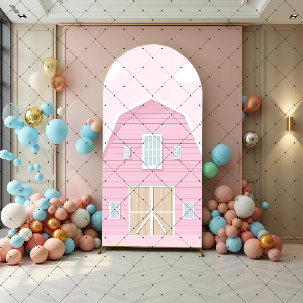 Cartoon Farm Barn Animal Arch Background Baby 1st Birthday Party Decor Photography Background Elastic Fabric Photo Studio Props