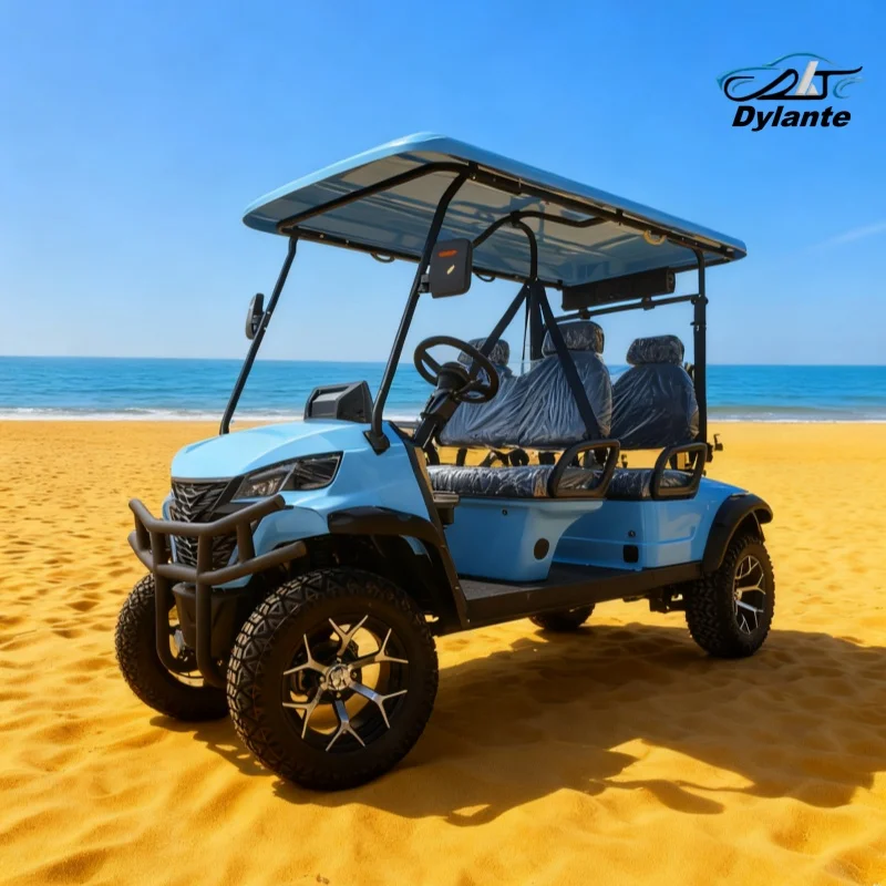 China Classic Beautiful Durable Street Legal Lithium Battery Electric Golf Cart 4 Seats 12 Inch Tire Two-Point Seat Belts