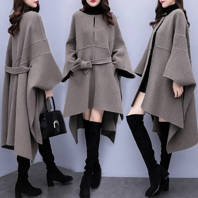 Mantello di lana cappotto di lana autunno inverno cappotto di lana di nuova moda donna coreano 2022 cappotto lungo allentato di alta qualità nero donna