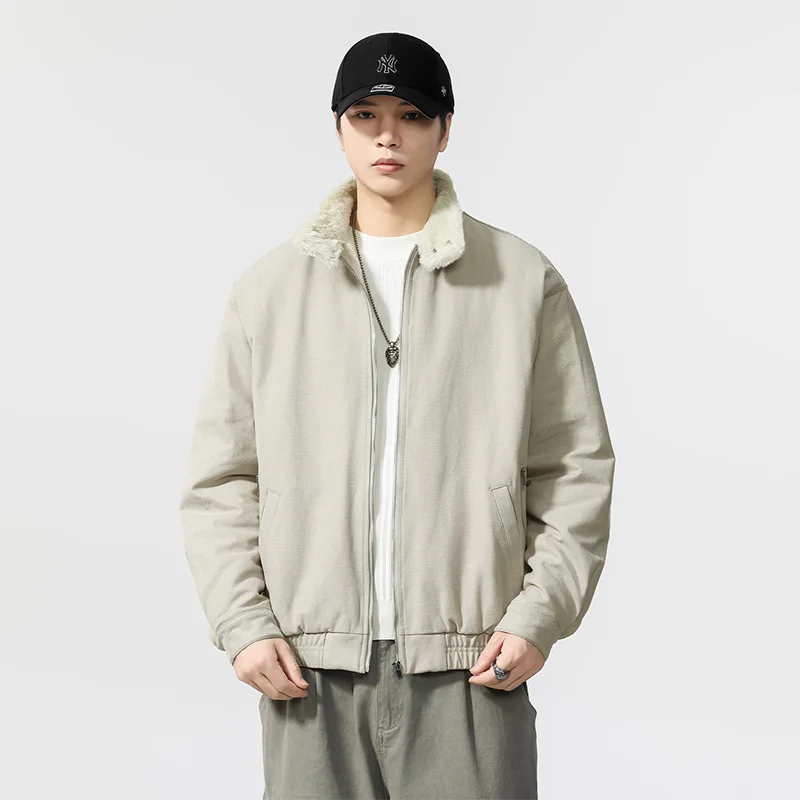 

Куртка из искусственного кроличьего меха с внутренним воротником-стойкой, мужская зимняя модная винтажная свободная повседневная утепленная теплая куртка-карго, мужское пальто, верхняя одежда