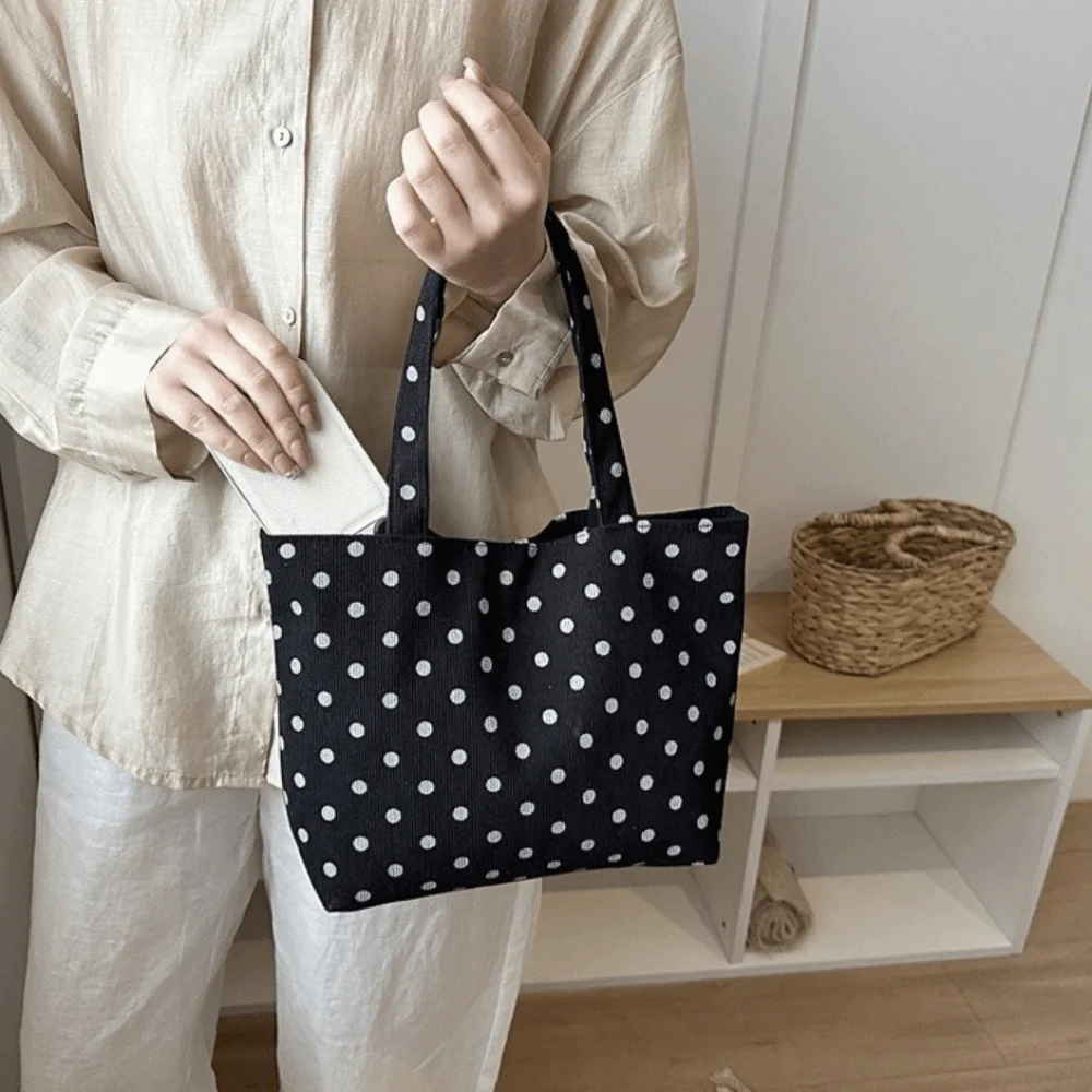 Spacious Open Design Polka Dot Printed Handbag Exquisite Dual Handles Vintage Shoulder Bag Elegant Practical Shopping Tote