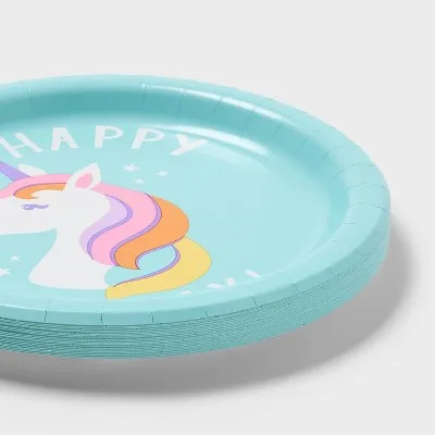 Disposable Plates 20Ct Unicorn "Happy Birthday" Dinner for Snacks and Celebrations view 3
