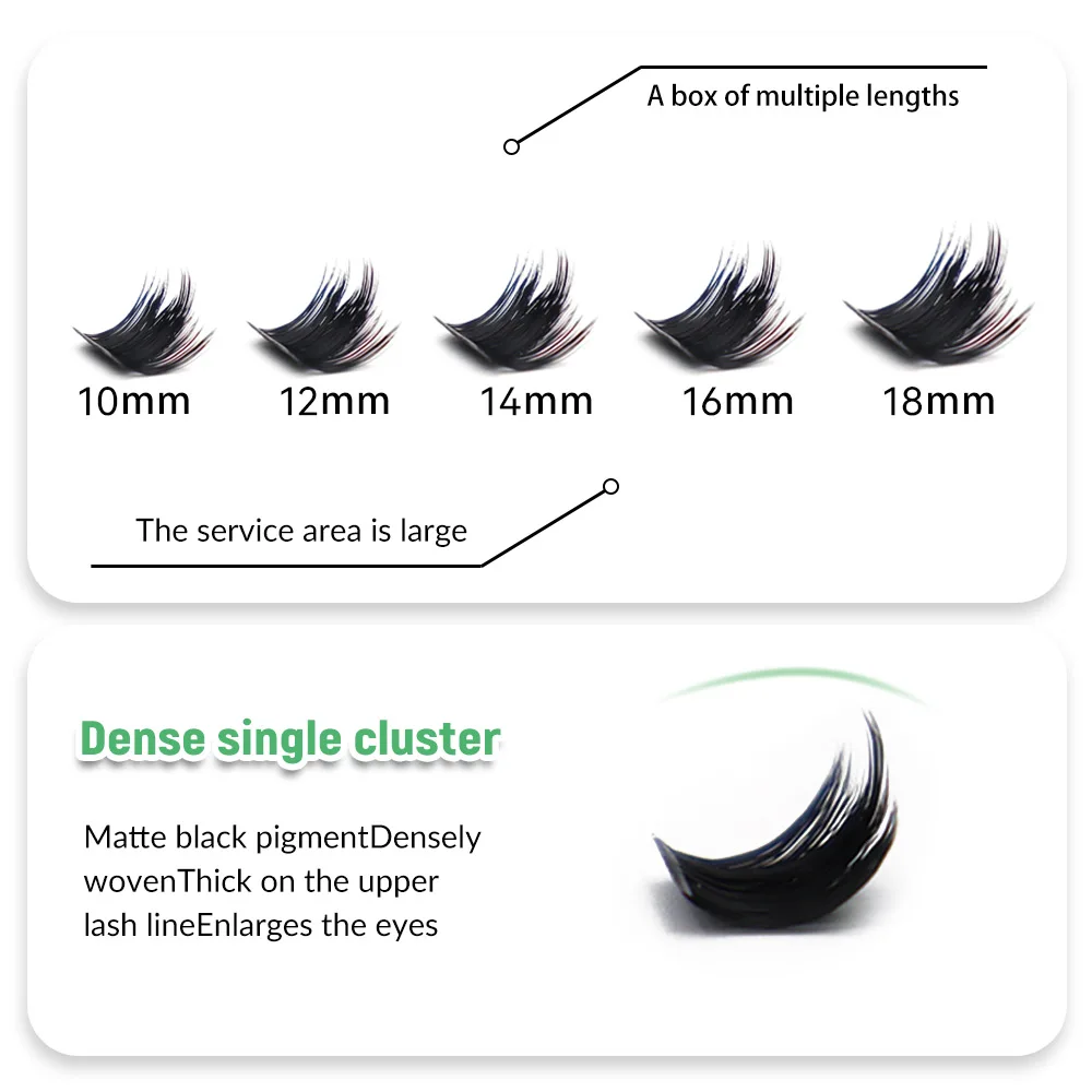Ciglia finte segmentate fai-da-te a 15 file, aspetto naturale, lunghezza formixata adatta, nero denso, 160D/200D/300D, strumento per il trucco degli occhi 10-18mm