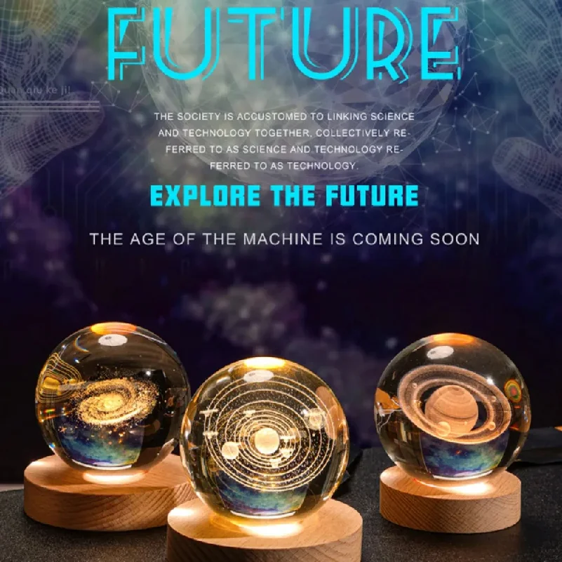 

3D Crystal Lights Lamp RGB Glowing Planetary Galaxy Night Light Crystal Ball Night Lights Bedside Home Decor Christmas Gift